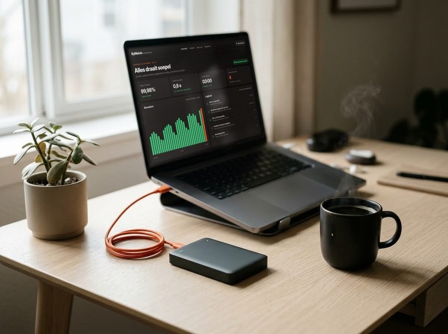Laptop met een onderhoudsdashboard op een bureau